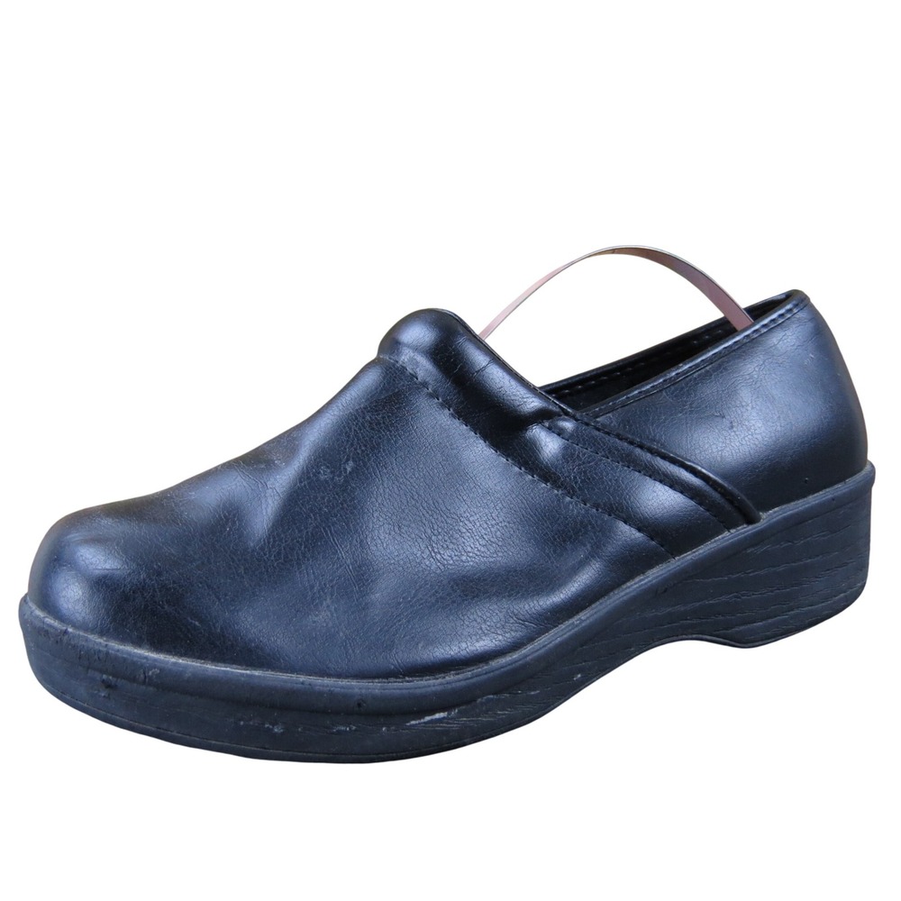 SafeTStep Black Synthetic Slip-On Wedge Clogs Women's 8.5 Comfortable Work